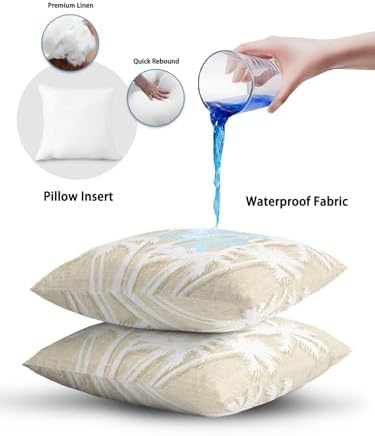 Outdoor Pillow Waterproof 1 Pack, Tropical Palm Tree Patio Throw Pillows for Couch Bed Sofa with Insert, Vintage Beige Exotic Botanical Plants Decorative Travel/Reading/Camping Pillow Set 12x20 Inch - Image 7