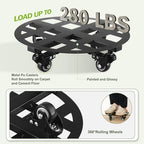 2 Packs 12 inches Large Metal Plant Caddy with Wheels Heavy-Duty Round Plant Stands with Casters Indoor Outdoor Flower Pot Mover Roller Base Garden Dolly Coasters Black, Strong Load Capacity - Image 6