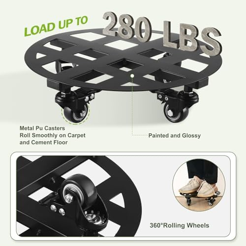 2 Packs 12 inches Large Metal Plant Caddy with Wheels Heavy-Duty Round Plant Stands with Casters Indoor Outdoor Flower Pot Mover Roller Base Garden Dolly Coasters Black, Strong Load Capacity - Image 6