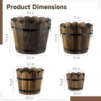 4 PCS Wooden Whiskey Barrel Planters, Wavy Edge Rustic Bucket Flower Pots with Metal Handles, Round Garden Accessory for Succulents Flowers Veggies, Outdoor Indoor Home Porch Yard Container - Image 5
