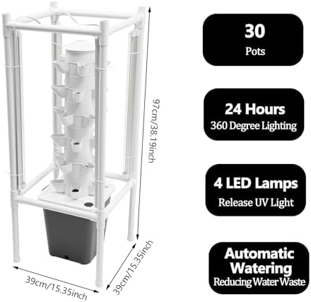 Hydroponics Tower Garden Kit 30 Plant Indoor with LED Grow Light - Image 3