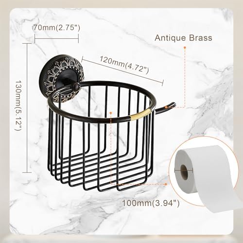 Wall Mounted Toilet Paper Holder Basket Antique Black Bathroom Storage Organizer Container, Oil Rubbed Bronze - Image 4