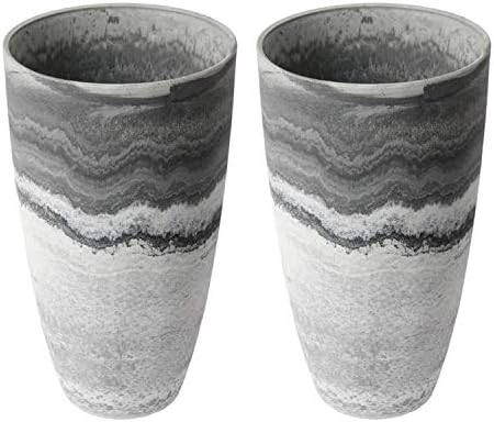 Algreen 43429 Acerra 12 Inch Diameter x 20 Inch Tall Curved Yard and Patio Vase Garden Flower Plant Planter Pot, Marble (2 Pack) - Image 3