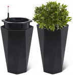 2 Pack 22 Inch Tall Diamond Planters, Modern Self-Watering Flower Pots with Water Level Indicator for Indoor & Outdoor Plants, Patio, Porch, & Home Décor, Black by BouPower