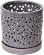 Gray Large Ceramic Orchid Pot with Holes, 6 Inches Wide, for Indoors or Outdoors with Woven String Cut Out Design, Orchid Planters, Orchid Gifts by Desquiggle