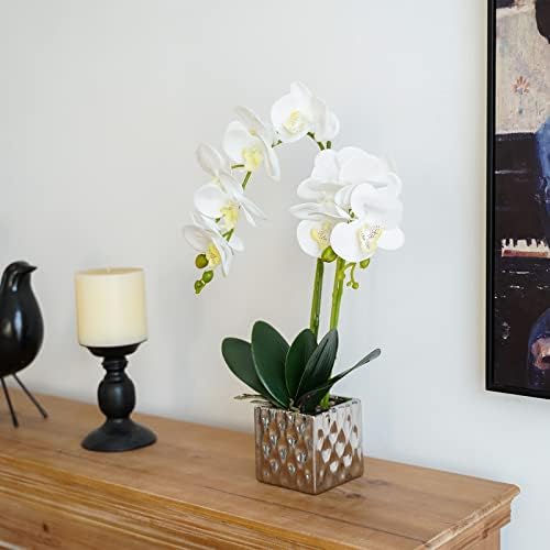 LISU Artificial Orchids, Silver Vases, Home Decoration Flower Arrangements, Fake Flowers in Vases. (C:White) - Image 6