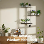 Rotating Window Plant Shelves 3-Tier, Wooden Window Shelf for Plants, Sill Space-Saving Corner Hanging Wall Stand for Multiple Plants, Indoor Home Decor, Black - Image 4