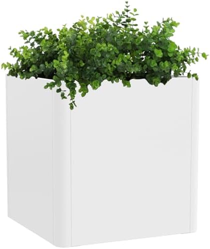 Square Outdoor Planter 20" L x 20" W x 21" H White Metal Planter Box by Gardenaire