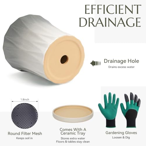 Ceramic Pots for Plants with Saucer(Grey, 6.7 Inch) - Image 4