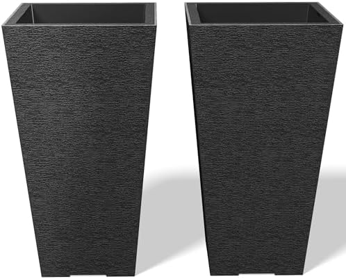 Kante Set of 2 Black Plastic Square Planters 27.5" Tall Home & Outdoor by Unknown
