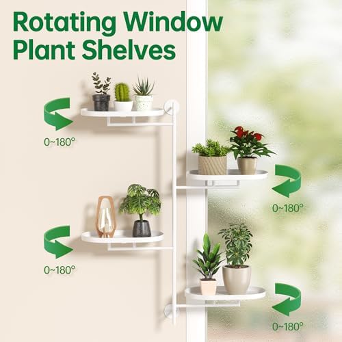 Rotating Window Shelves for Multiple Plants Indoor,4-tier Metal Corner White Plant Stand Holder Floating Hanger Shelf for Wall，Windows Sill Gifts for Planter Lover to Enhance Home Decor - Image 3