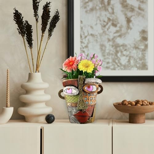 TOZLU Abstract Face Head Planter Colorful Picasso Art Resin Flower Pot - Image 3