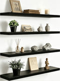 YYWUOJJ Wood Floating Shelves for Wall Decor, Rustic Wall Shelves for Bedroom Bathroom Kitchen Living Room, Set of 4 Black 24 Inch by YYWUOJJ