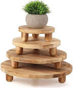 Sintuff 4 Pack Mini Wooden Plant Stool Display Wood Cake Stand 12/10/8/6 Inch Round Plant Risers Holder for Flower Pot Wooden Stool Indoor Outdoor Wood Stand(Wood Color) by Sintuff