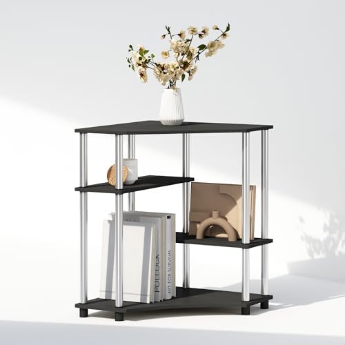 Furinno Turn-N-Tube Storage Shelves, 4-Tier Corner Shelf, Toolless Assembly Display Rack, Corner Bookshelf for Small Space, for Organization and Storage, Living Room, Home Office, Americano - Image 6