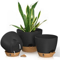 12/10/9 Inch Self Watering Pots for Indoor Outdoor Plants, Set of 3 Large Plastic Planters with Visual Water Window, Drainage Holes & Watering Lip, Modern Decorative Flower Pots (Black) by FIASON