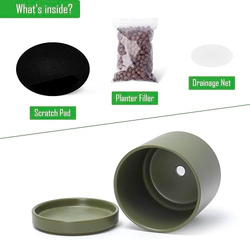D'vine Dev 2-Pack Ceramic Pots with Saucers, Olive, 6.5 in, 94-V-C-J - Image 4