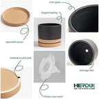 HERDUK 6 Inch Plant Pots, Ceramic Planter Pot with Drainage Hole & Saucer, Indoor/Outdoor Cylinder Round Planter Pot, Matte Black & Brown - Image 4
