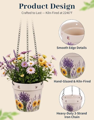 Stoneware Hanging Planters Set of 2, Large 7" + Small 5" - Image 3