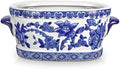 Blue and White Ceramic Planter Pot – Vintage Floral Oval Cachepot Vase for Indoor Plants, Flowers & Succulents – Glazed Chinese Porcelain Style Decorative Bowl – 7.4" Size – No Drainage by Arborus