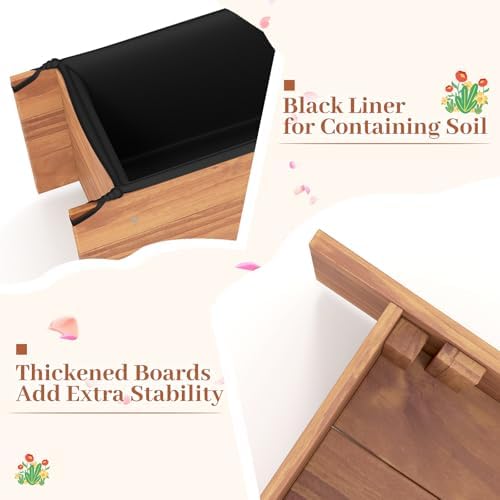 HAPPYGRILL Wooden Raised Garden Bed with 4 Drainage Holes, Black Liner - Image 5
