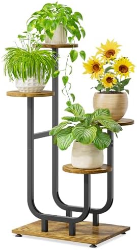 iDavosic.ly Plant Stand Indoor with Wooden Trays, 4 Tier Shelf, Black Brown by iDavosicly