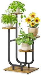 iDavosic.ly Plant Stand Indoor with Wooden Trays, 4 Tier Shelf, Black Brown by iDavosicly