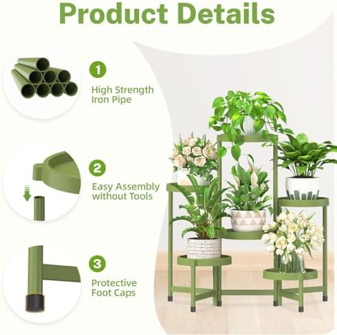 iDavosic.ly 6 Tier Folding Plant Stand Indoor Outdoor, Plastic Tray, Green - Image 4