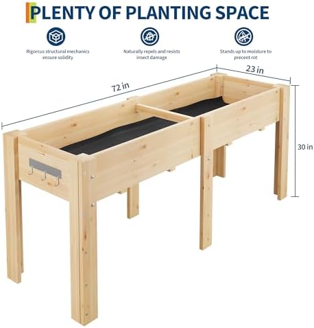IDEALHOUSE 72"x23"x30" Elevated Wood Raised Garden Bed Planter Box - Image 7