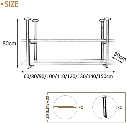 Ceiling Hanging Shelf, 2 Layer Wooden Storage Shelving with Iron Boom Floating Decorations Shelves Flower Pot Stand for Bar Living Room Flower Shop, Pot Pan Rack Wine Holder (Size - Image 2
