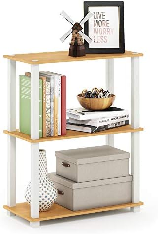 Furinno TURN-S-TUBE Storage Shelves, 3-Tier Book Shelf, Corner Shelf, Toolless Open Shelves, for Organization and Storage, Living Room, Garage, Home Office, Beech - Image 4