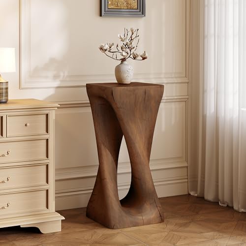 Merax Twist Shape MGO Accent Side Table, Unique Modern End Table with Wide Pedestal & Tabletop, Small Drink Tables for Living Room, Bedroom Night Stand Bedside Table, No Assembly Required, Brown - Image 3