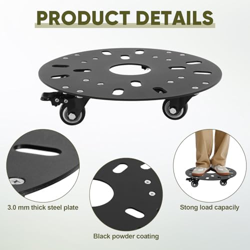 12" Plant Stand with Wheels,3mm Thick Rolling Plant Caddy Plant Tray - Image 4