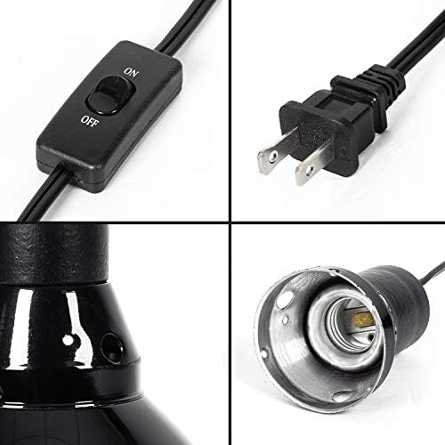 REPTI ZOO 8.5 inch Reptile Light Fixture 200W 2 in 1 E26 Base with Removable Ceramic Socket with On Off Toggle Switch in Black,Aquarium Dome Reptile UVB Light Socket Fixture (Without Bulbs) - Image 4