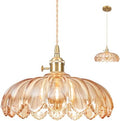 Pendant Lights Kitchen Island,Amber Glass Vintage Light Fixtures,9.8inch E26 Adjustable Hanging Light Flower Finish Ceiling Hanging Lamp for Bedroom Living Room Hallway 1 Light by Loiogohot