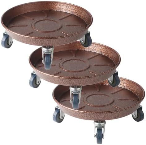 14" Heavy Duty Plant Dolly with Wheels, 280lbs Metal Rolling Plant Stand with Casters, Round Wheeled Planter Caddy Roller Base Carry Potted Tree Flower Pot for Indoor Outdoor Garden, 3 Pack, Bronze by FLRISNTIG