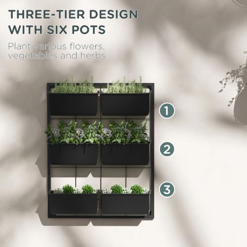 Outsunny 3-Tier Wall Planter w/ 6 Pots, Outdoor Hanging Planter, Black - Image 4