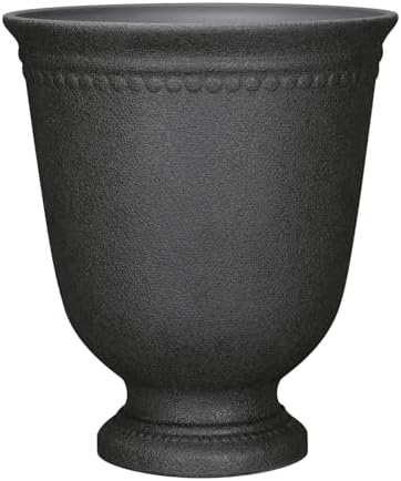 16" Recycled Resin Urn Planter, Weatherproof Drainage Holes, Outdoor Black by Unknown