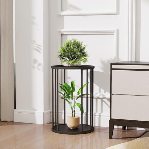 Plant Stand Indoor,small plant stool,Flower Pot Corner stand holder,Mid Century Heavy Duty Metal Tall Home Decor,Modern Round End Table,Small Rustic Display Stand for Living Room,Bedroom(Black,18In) - Image 2