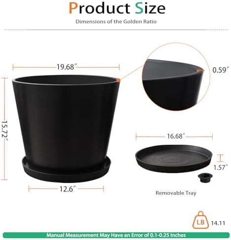 Heyzier Wide Planters for Outdoor Plants, Extra Large Indoor Flower Pots for Garden, Front Porch, Patio - Round Resin Planter Set of 2 (Black, 20" D x 16" H) - Image 2