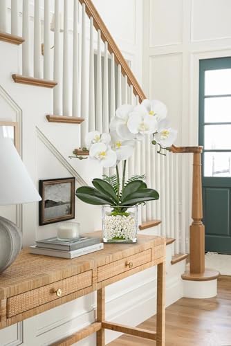 White Orchids Artificial Flowers 16.1" Faux Orchids Plant in Pot Fake Flower Arrangements with Glass Vases Small White Centerpieces for Kitchen Dining Room Tables Bathroom Nightstand Shelf Desk Decor - Image 6
