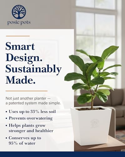 Posie Pot Large Twisted Square - Self Watering Planter 7x7 Inch - Indoor Plant Pot with 30 Day Reservoir - 3D Printed Bioplastic - No Guilt Plant Care - Made in USA, White - Image 4