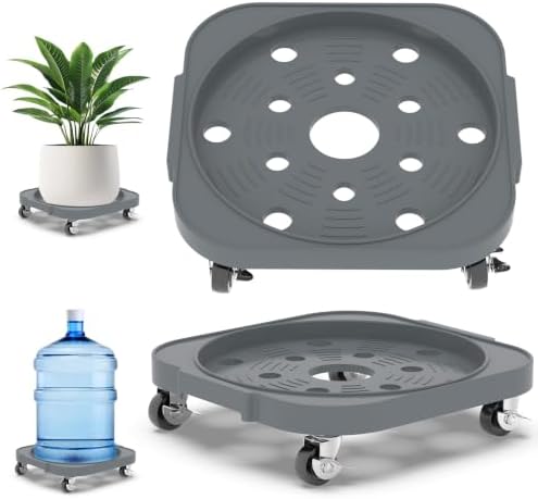 2 Pack 11'' Heavy Duty Rolling Plant Caddy with Wheels, Dark Grey by RIDSENIA