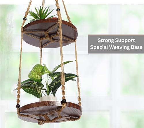 2 Tier Macrame Plant Hanger, Hanging Plant Shelf (12") - Image 4