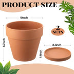 Maxdot 2 Pack 10 Inch Large Terracotta Pots with Saucer Terra Cotta Pots - Image 2
