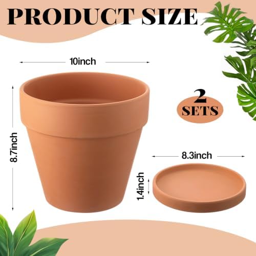 Maxdot 2 Pack 10 Inch Large Terracotta Pots with Saucer Terra Cotta Pots - Image 2