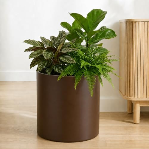 10 Inch Coffee Metal Plant Pot with Drainage Hole, Indoor Outdoor - Image 6