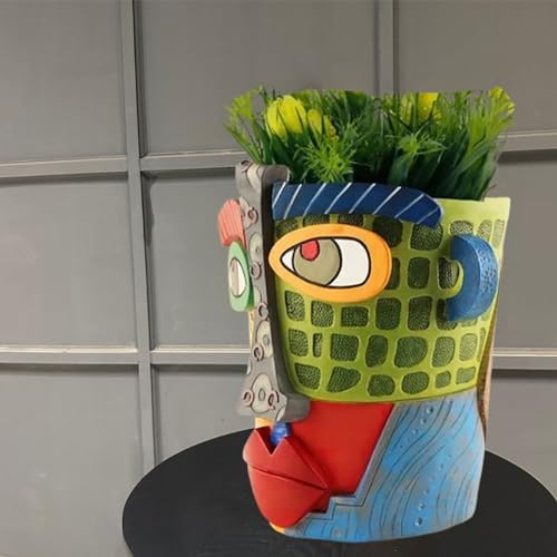 TOZLU Abstract Face Head Planter Picasso Colorful Art Resin Flower Pot - Image 2