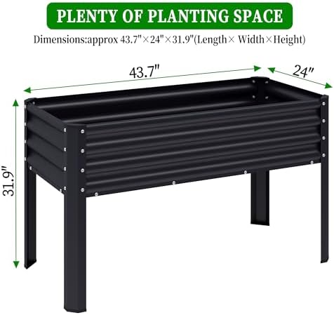 Galvanized Raised Garden Bed with Legs, 43×24×32in Large Metal Elevated Raised Planter Box with Drainage Holes for Backyard, Patio, Balcony, 400lb Capacity,Black - Image 5