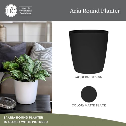 The HC Companies Aria Round Self-Watering Pot - Lightweight Plastic Planter for Herbs & More - Durable Plant Pots for Indoor Plants & Outdoor Plants (16" Matte Black, Pack of 2) - Image 2